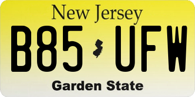 NJ license plate B85UFW