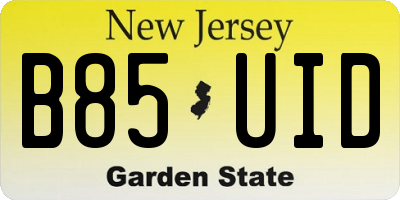 NJ license plate B85UID