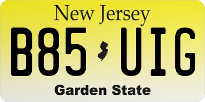 NJ license plate B85UIG