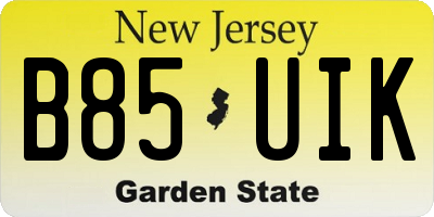 NJ license plate B85UIK