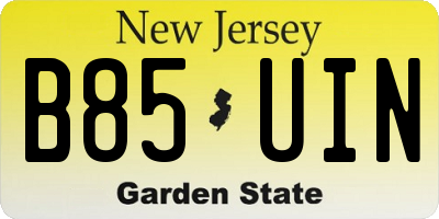 NJ license plate B85UIN