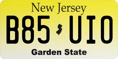 NJ license plate B85UIO