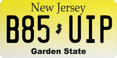 NJ license plate B85UIP