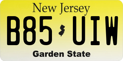 NJ license plate B85UIW