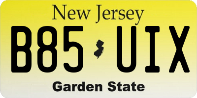 NJ license plate B85UIX