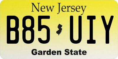 NJ license plate B85UIY