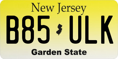 NJ license plate B85ULK