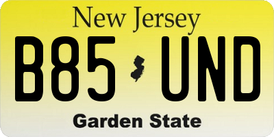 NJ license plate B85UND