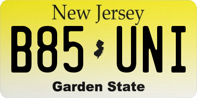 NJ license plate B85UNI