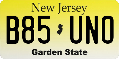 NJ license plate B85UNO