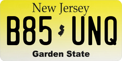 NJ license plate B85UNQ