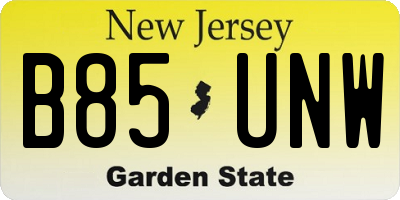 NJ license plate B85UNW