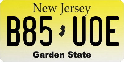 NJ license plate B85UOE