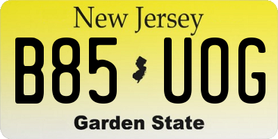 NJ license plate B85UOG