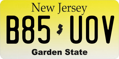 NJ license plate B85UOV