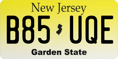 NJ license plate B85UQE