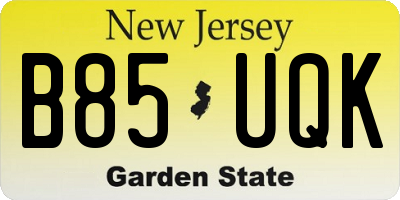 NJ license plate B85UQK