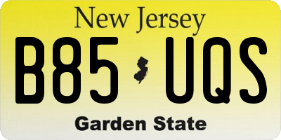 NJ license plate B85UQS
