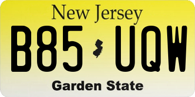 NJ license plate B85UQW