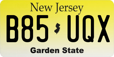 NJ license plate B85UQX