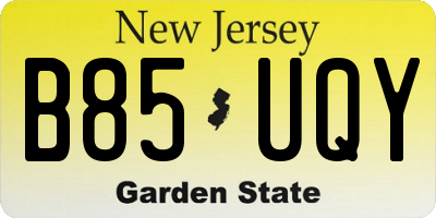 NJ license plate B85UQY