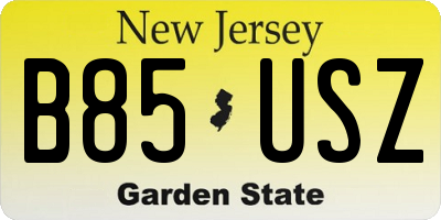 NJ license plate B85USZ