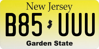 NJ license plate B85UUU