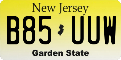 NJ license plate B85UUW