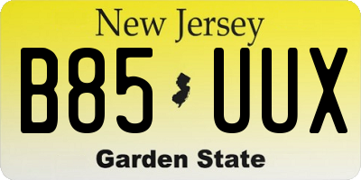 NJ license plate B85UUX