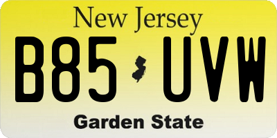 NJ license plate B85UVW