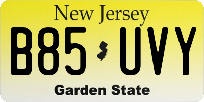 NJ license plate B85UVY