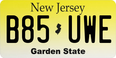 NJ license plate B85UWE
