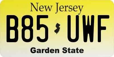 NJ license plate B85UWF