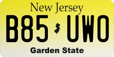 NJ license plate B85UWO
