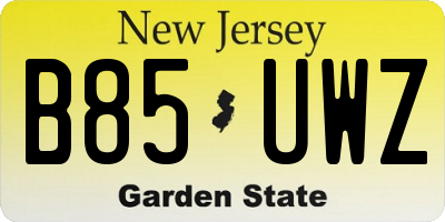 NJ license plate B85UWZ