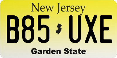 NJ license plate B85UXE