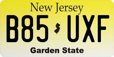 NJ license plate B85UXF