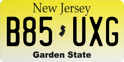 NJ license plate B85UXG