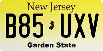 NJ license plate B85UXV