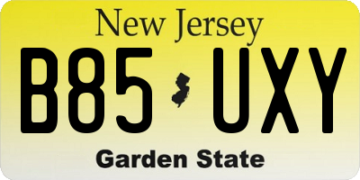 NJ license plate B85UXY
