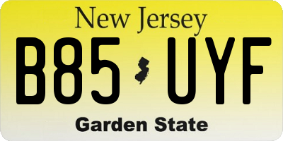 NJ license plate B85UYF