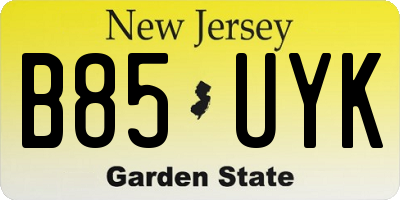 NJ license plate B85UYK