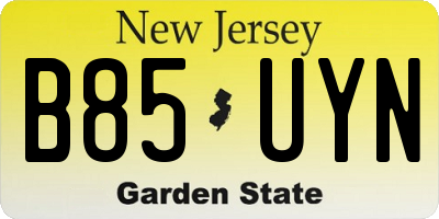 NJ license plate B85UYN
