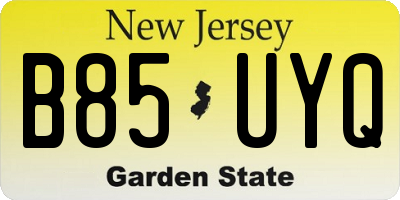NJ license plate B85UYQ