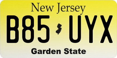NJ license plate B85UYX
