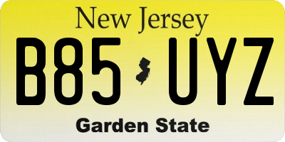 NJ license plate B85UYZ