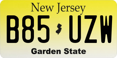 NJ license plate B85UZW