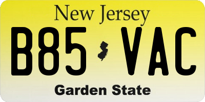 NJ license plate B85VAC