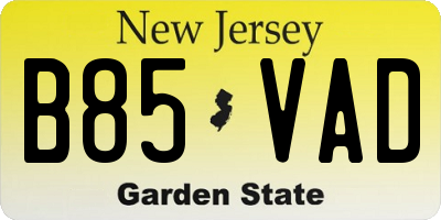 NJ license plate B85VAD