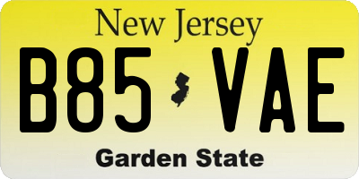 NJ license plate B85VAE